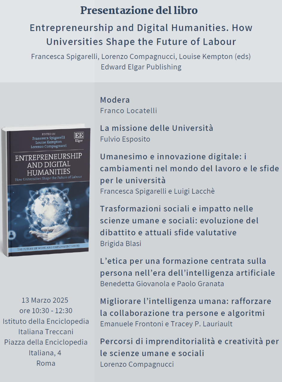 Presentazione del libro: “Entrepreneurship and Digital Humanities. How Universities shape the Future of Labour”